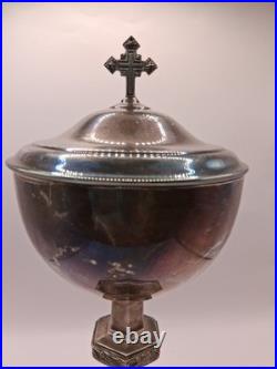 Antiq Uniq Religious Ciborium Silver Plated, 2121 Silver Purity Hallmark, Decortd