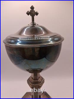 Antiq Uniq Religious Ciborium Silver Plated, 2121 Silver Purity Hallmark, Decortd