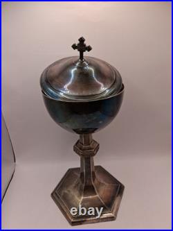 Antiq Uniq Religious Ciborium Silver Plated, 2121 Silver Purity Hallmark, Decortd