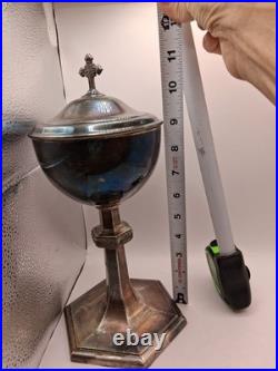 Antiq Uniq Religious Ciborium Silver Plated, 2121 Silver Purity Hallmark, Decortd