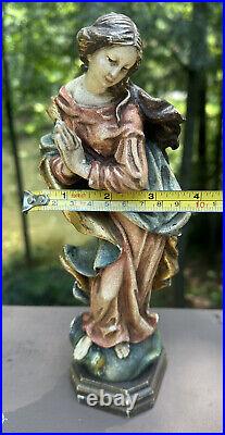 Antique 10.5 Vtg Virgin Mary Carved & Polychrome Wood Religious Nativity -S18