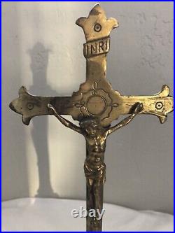 Antique 11 Altar Cross Jesus Of Nazareth Metal Catholic Religious Crucifix