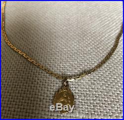 Antique 14 K Yellow Gold Chain 19 Necklace Virgin Mary Jesus Medallion 6.5 G
