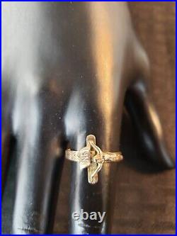 Antique 14K Rose Gold Crucifix Ring Size 9.5