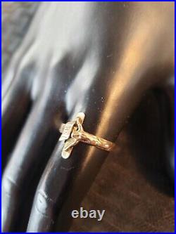 Antique 14K Rose Gold Crucifix Ring Size 9.5