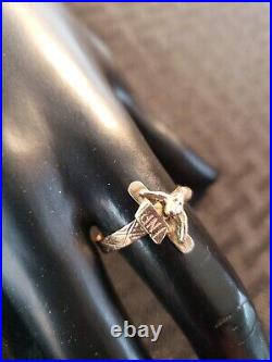 Antique 14K Rose Gold Crucifix Ring Size 9.5