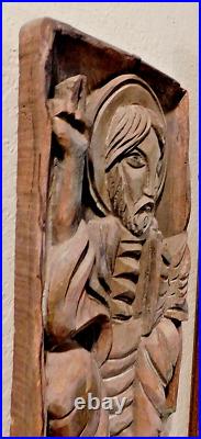 Antique 15th 16th C Wall Wood Carving Art Sculpture Gothic High Relief Panel