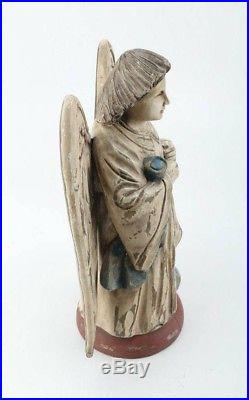 Antique 17 Wood Carved Wooden Poly-Chrome Painted Angel Statue Religious