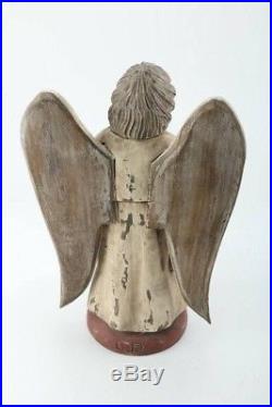 Antique 17 Wood Carved Wooden Poly-Chrome Painted Angel Statue Religious