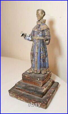 Antique 1700's carved wood polychromed religious Santos saint sculpture statue/