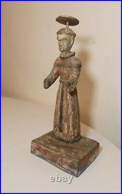 Antique 1700's carved wood polychromed religious Santos saint sculpture statue