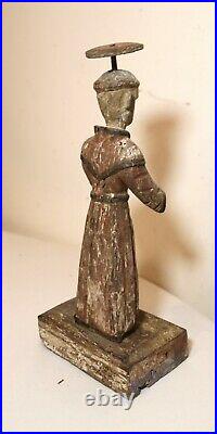 Antique 1700's carved wood polychromed religious Santos saint sculpture statue