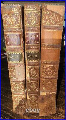 Antique 1783 Publii Ovidii Nasonis Opera Latin Text 3 Partial Leather Volumes