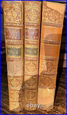 Antique 1783 Publii Ovidii Nasonis Opera Latin Text 3 Partial Leather Volumes