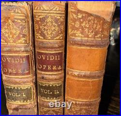 Antique 1783 Publii Ovidii Nasonis Opera Latin Text 3 Partial Leather Volumes