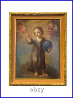 Antique 17th-18th Century Italian Salvator Mundi Oil Painting on Canvas