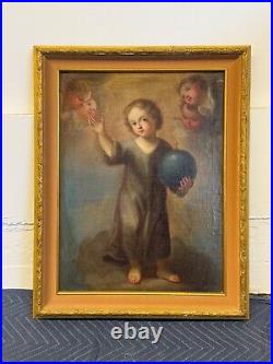 Antique 17th-18th Century Italian Salvator Mundi Oil Painting on Canvas