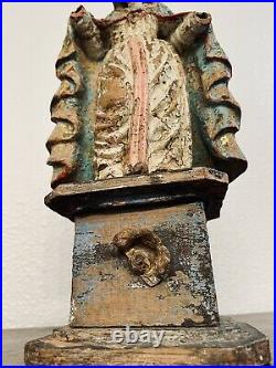 Antique 17th Century Carved Wood Polychrome Religious Santos Holy Clara