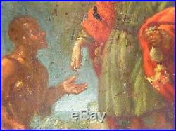 Antique 17th century old master oil painting on copper Rich Man & Lazarus signed