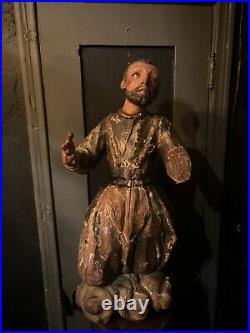 Antique 18-19 Century Wooden Saint Sculpture Religious Altar Santos Colonial 30