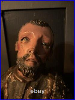 Antique 18-19 Century Wooden Saint Sculpture Religious Altar Santos Colonial 30