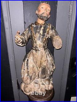 Antique 18-19 Century Wooden Saint Sculpture Religious Altar Santos Colonial 30