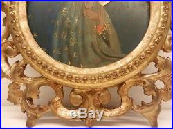 Antique 18-19th C Italian Religious Oil Painting of Madonna / Florentine Frame
