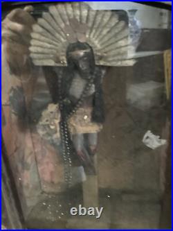 Antique 18-19th century handmade religious Sculpture In Tabernacle 5x 8.5x 19