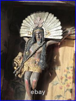 Antique 18-19th century handmade religious Sculpture In Tabernacle 5x 8.5x 19