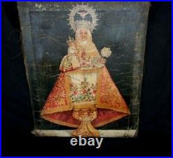 Antique 18 th Century Oil Painting of the Virgin Mary with Baby Jesus