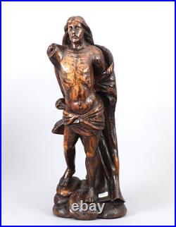 Antique 1800 Wood carved statue risen christ religious