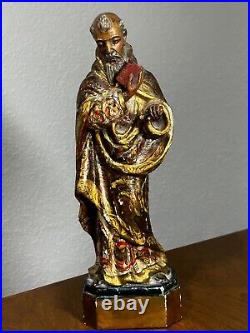 Antique 1800's Carved Wood Polychromed Religious Santos San Pedro Statue