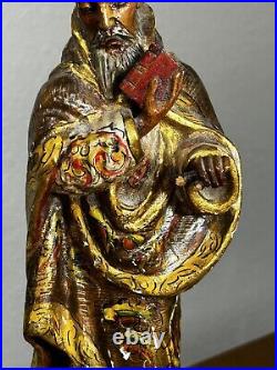 Antique 1800's Carved Wood Polychromed Religious Santos San Pedro Statue