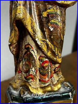 Antique 1800's Carved Wood Polychromed Religious Santos San Pedro Statue