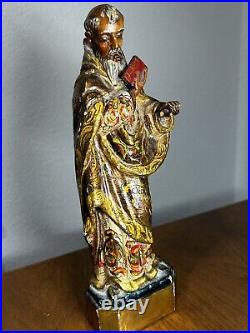 Antique 1800's Carved Wood Polychromed Religious Santos San Pedro Statue