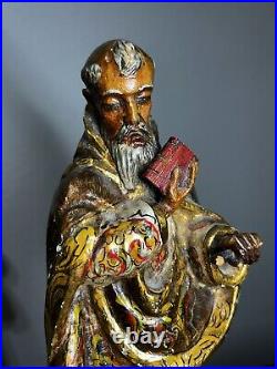 Antique 1800's Carved Wood Polychromed Religious Santos San Pedro Statue