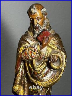 Antique 1800's Carved Wood Polychromed Religious Santos San Pedro Statue