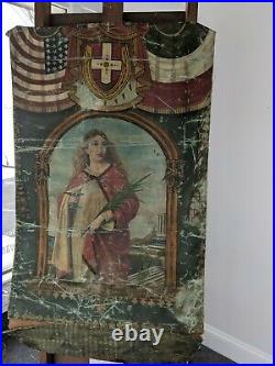 Antique 1800's Old Banner Painting of Saint Lucia! Religious Italian School