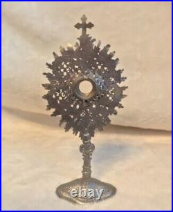 Antique 1800's Religious French Pewter JHS Luna Priests Altar Table Monstrance