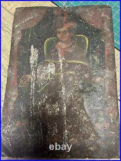 Antique 1800's Thin Metal Hand Painted Religious Icon Estate Fine 10x7 1/2