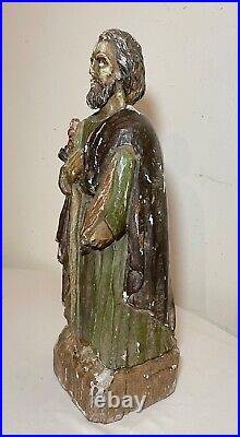 Antique 1800's carved wood polychromed religious Santos saint sculpture statue