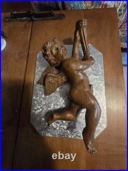 Antique 1800's hand carved wood religious winged cherub Antique 1800's hand carved wood religious winged cherub