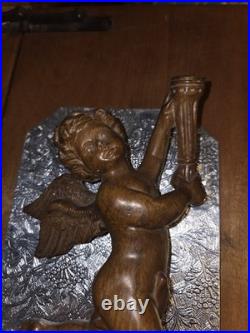 Antique 1800's hand carved wood religious winged cherub Antique 1800's hand carved wood religious winged cherub