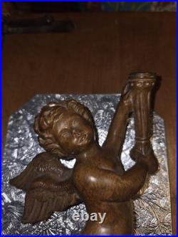Antique 1800's hand carved wood religious winged cherub Antique 1800's hand carved wood religious winged cherub