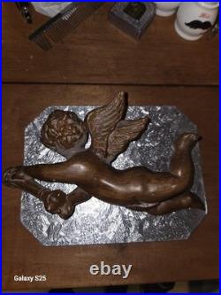 Antique 1800's hand carved wood religious winged cherub Antique 1800's hand carved wood religious winged cherub