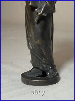 Antique 1800's miniature bronze religious Moses cross statue figure sculpture