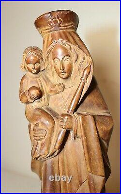 Antique 1800's religious hand carved wood Mary Madonna Jesus sculpture statue