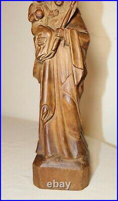 Antique 1800's religious hand carved wood Mary Madonna Jesus sculpture statue