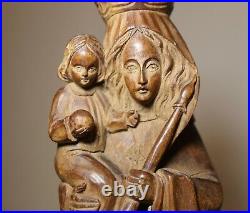 Antique 1800's religious hand carved wood Mary Madonna Jesus sculpture statue