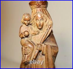 Antique 1800's religious hand carved wood Mary Madonna Jesus sculpture statue